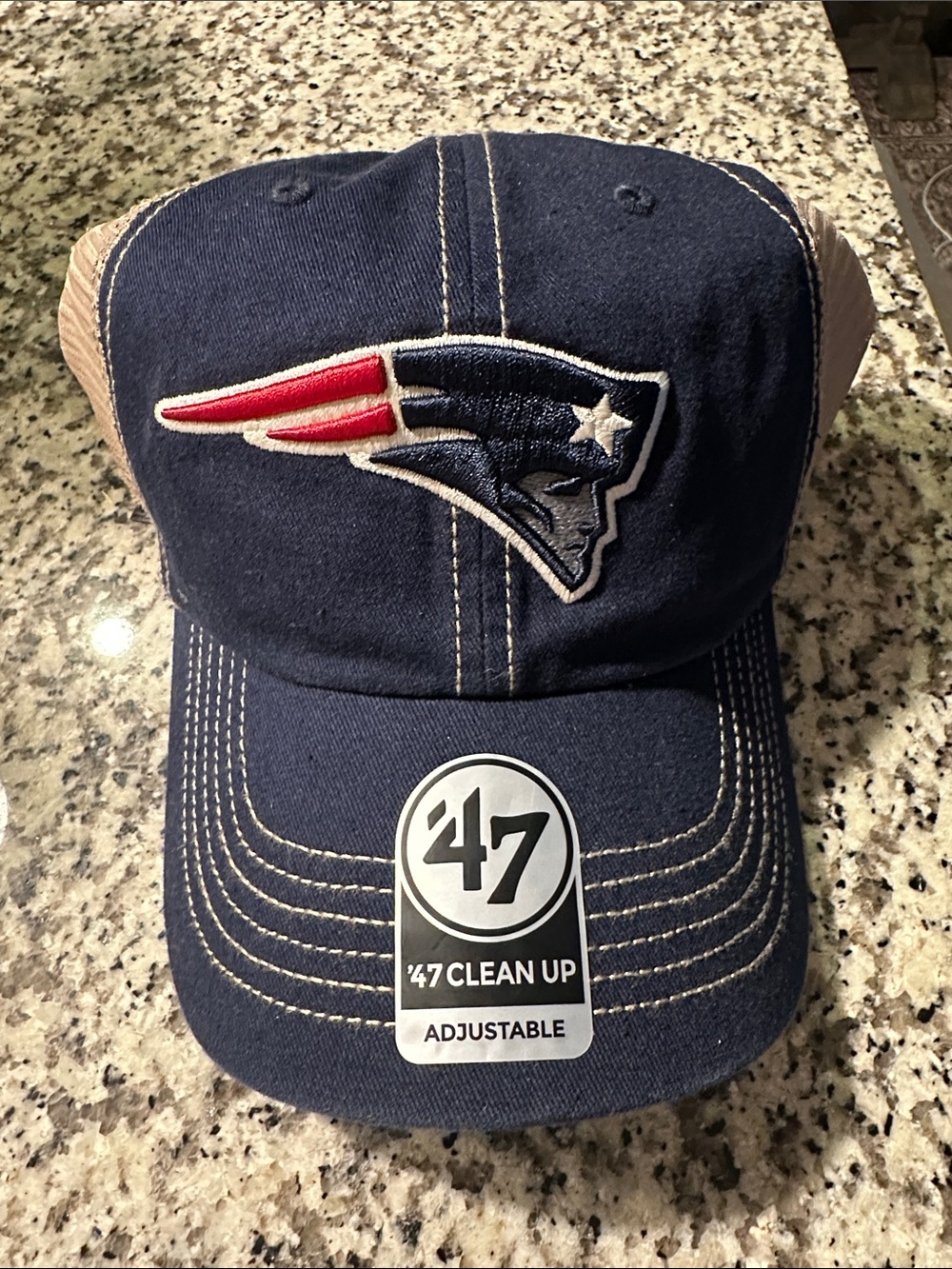 '47 Navy and Tan New England Patriots Trucker Cap